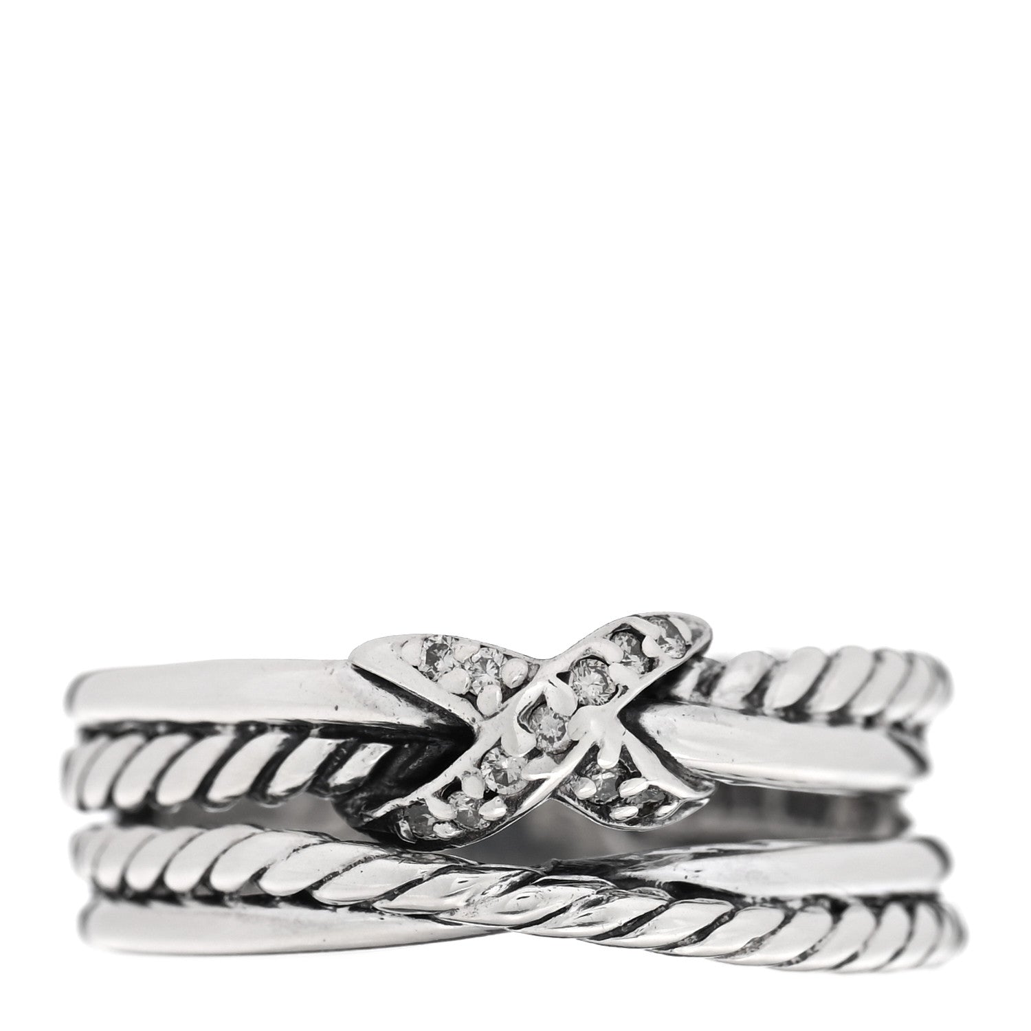 David Yurman Sterling Silver Diamond X Crossover Ring 52 6 1 of 4