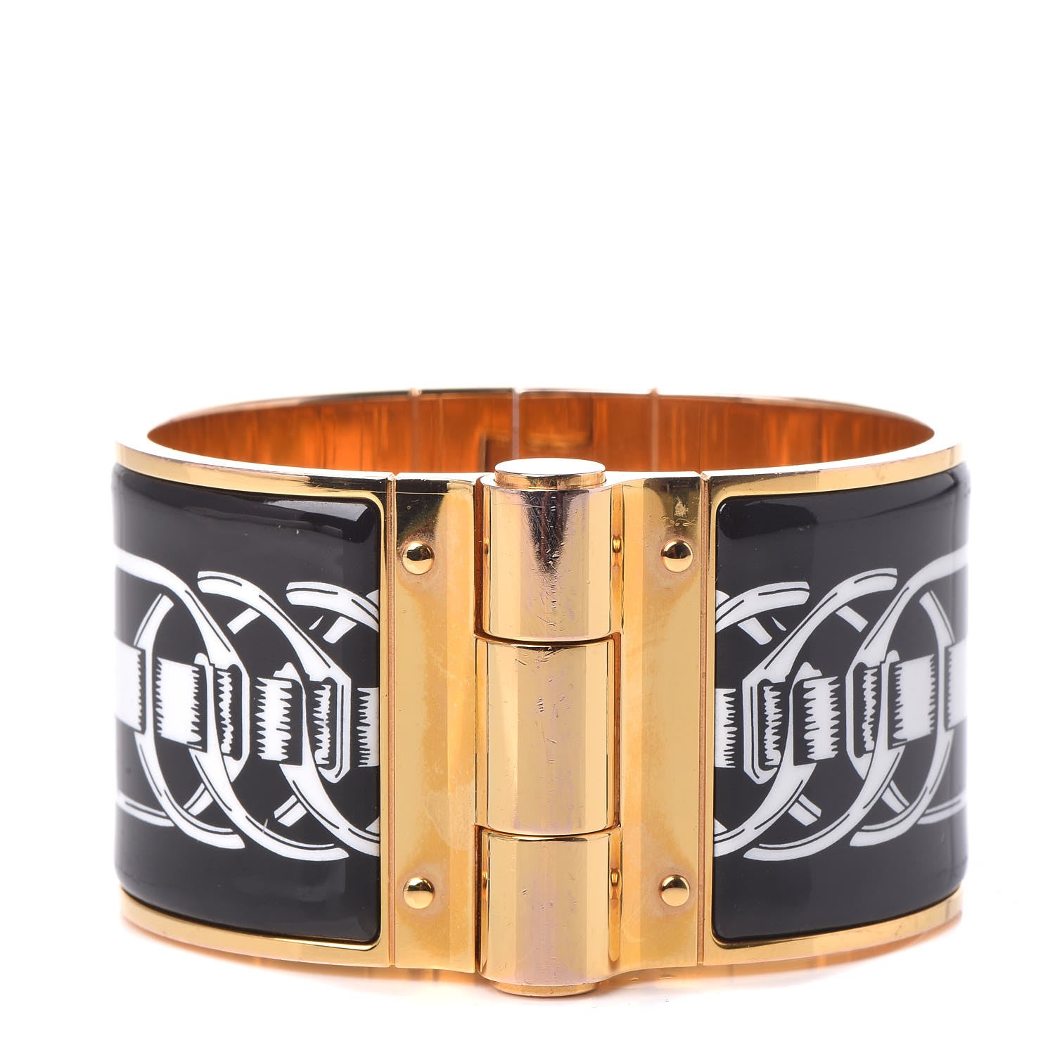 Hermes Enamel Printed Extra Wide Balades Equestres Hinged Bracelet S Positif Negatif 1 of 7