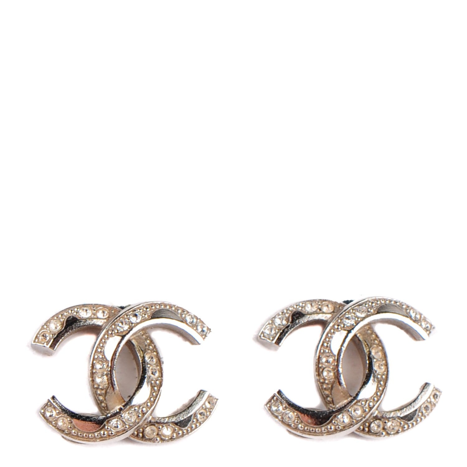 Chanel Crystal CC Earrings Silver 1 of 3