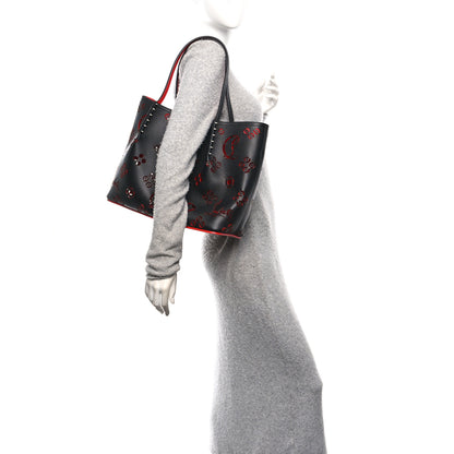 Christian Louboutin Calfskin Loubinthesky Large Perforated Cabarock Spikes Tote Black 2 of 9