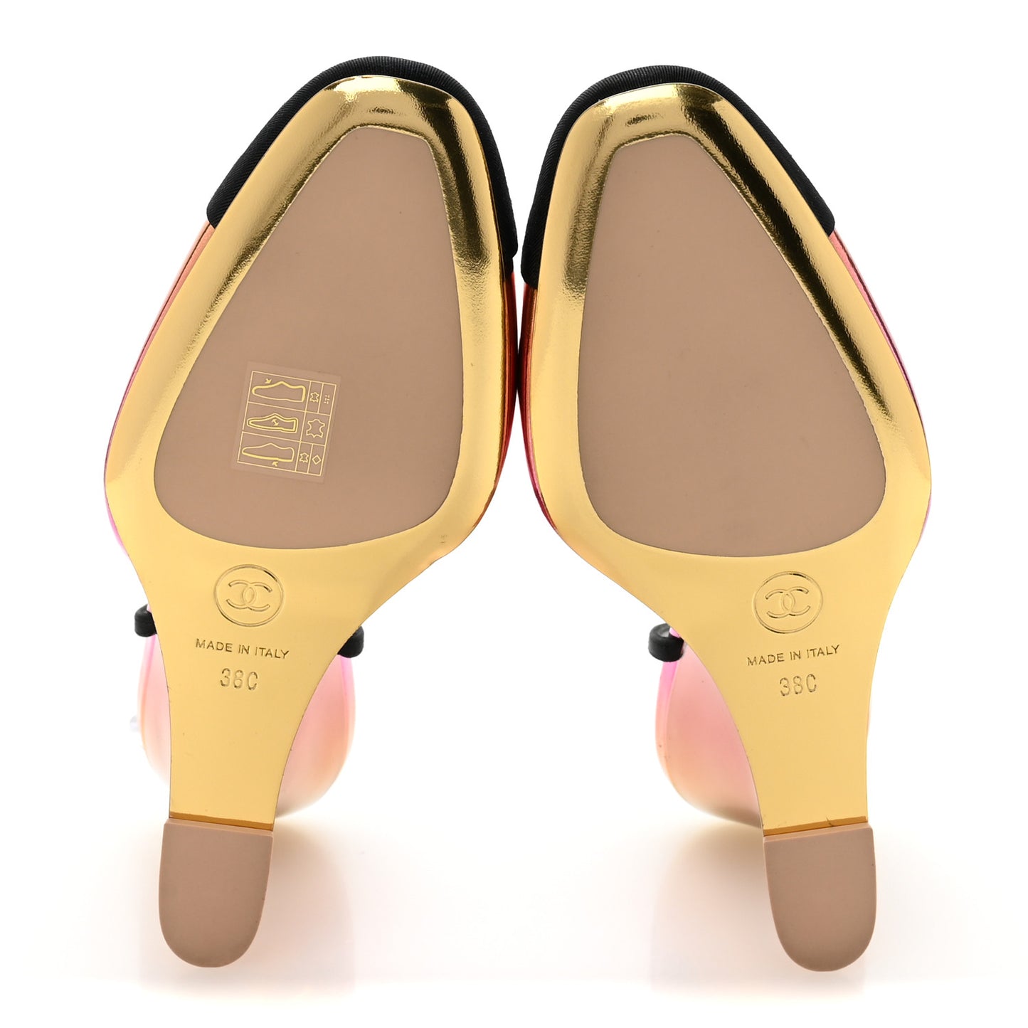 Laminated Calfskin Grosgrain Cap Toe CC Wedge Pumps 38 Pink Orange Yellow Black