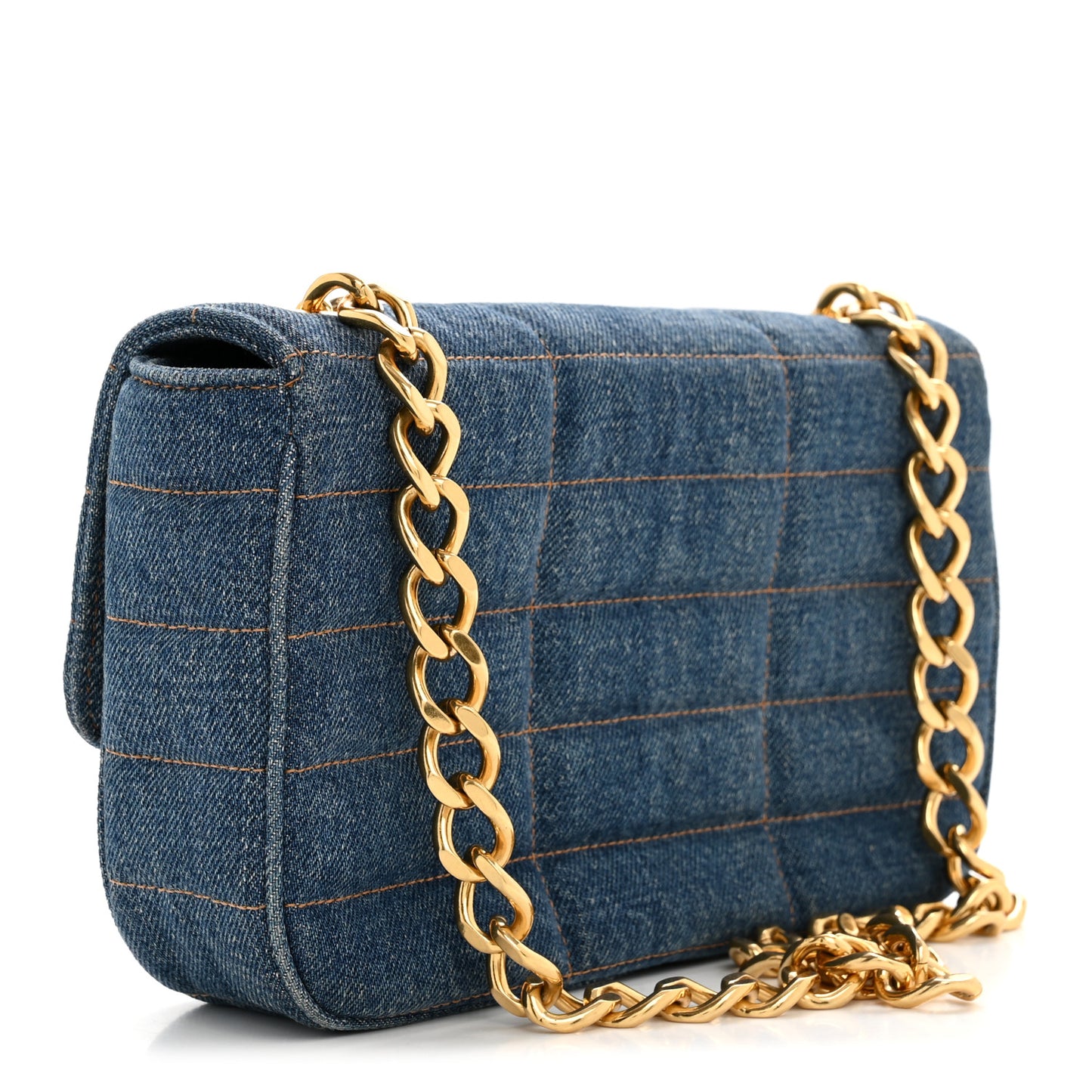 Denim Matelasse Chain Shoulder Bag Blue