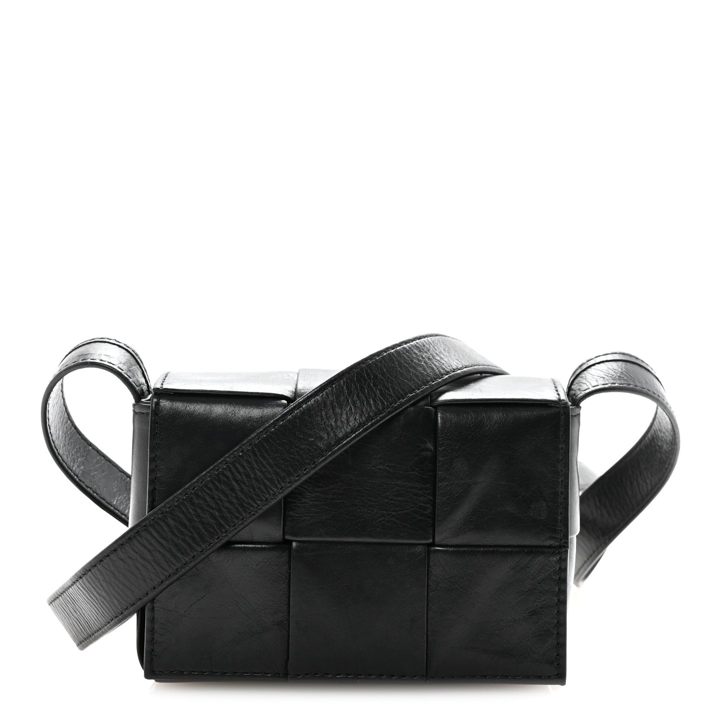 Crinkled Lambskin Maxi Intrecciato Extra Mini Cassette Crossbody Bag Black