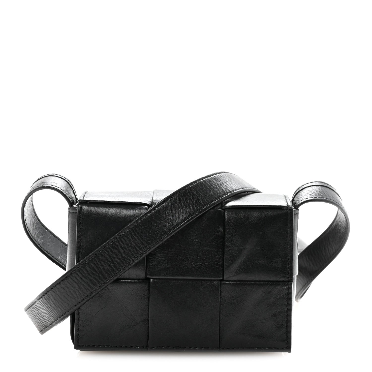 Bottega Veneta Crinkled Lambskin Maxi Intrecciato Extra Mini Cassette Crossbody Bag Black 1 of 9