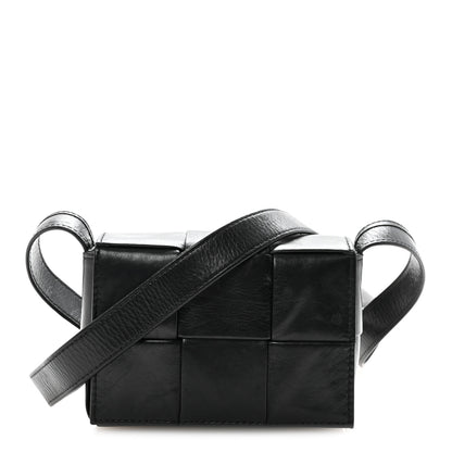 Bottega Veneta Crinkled Lambskin Maxi Intrecciato Extra Mini Cassette Crossbody Bag Black 1 of 9