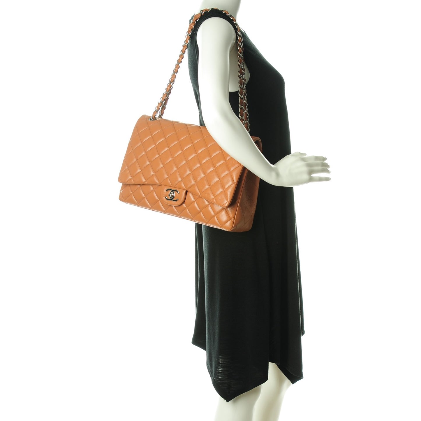 Caviar Quilted Maxi Double Flap Light Brown