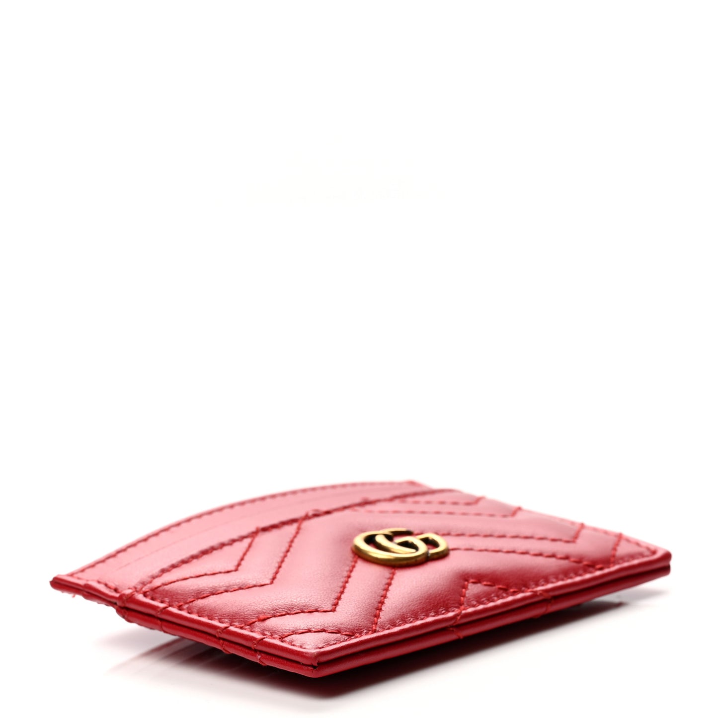 Calfskin Matelasse GG Marmont Card Holder Hibiscus Red
