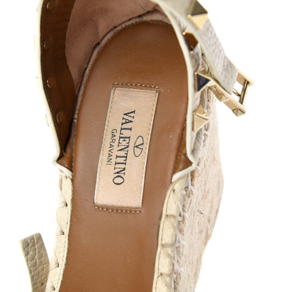 Valentino Garavani Grained Calfskin Rockstud Ankle Wrap Espadrille 15/85mm Wedges 36 Light Ivory 8 of 10