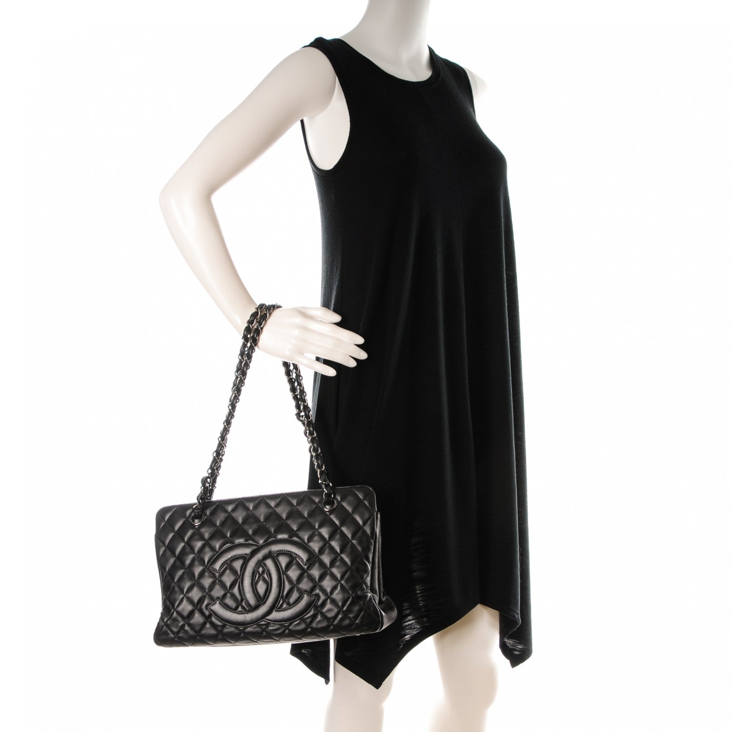 Chanel Lambskin Quilted CC Shopping Tote Black 2 of 7