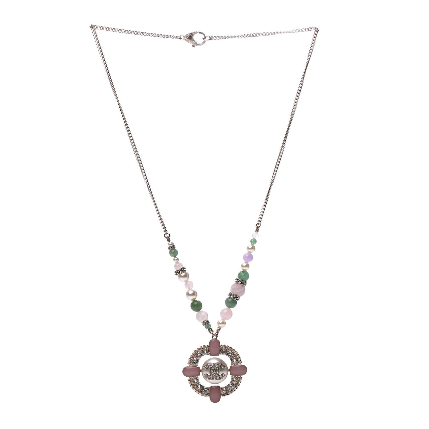 Chanel Crystal Pearl Gripoix Poured Glass Necklace Gold Green White Pink 3 of 6
