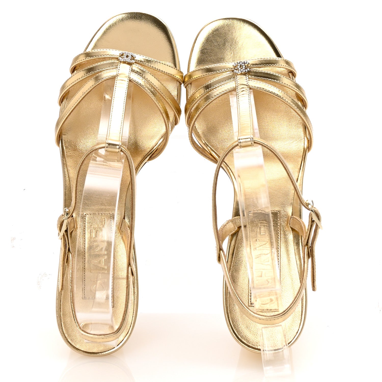 Chanel Mirror Calfskin CC Sandals 37.5 Gold 2 of 10