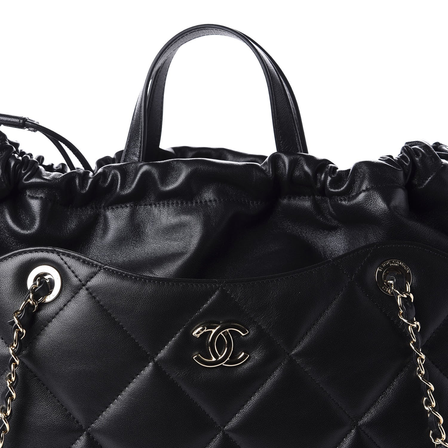 Chanel Lambskin Quilted Drawstring Shopping Bag Black 11 of 11