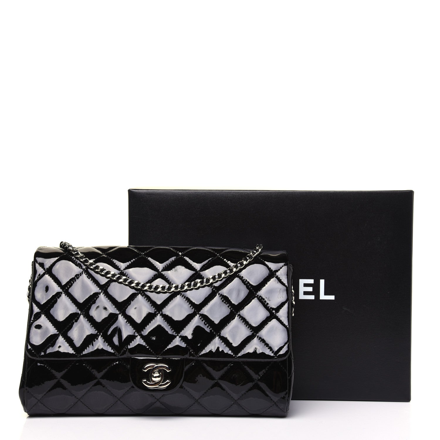 Chanel Patent Quilted Clutch with Chain Flap Black 12 of 12