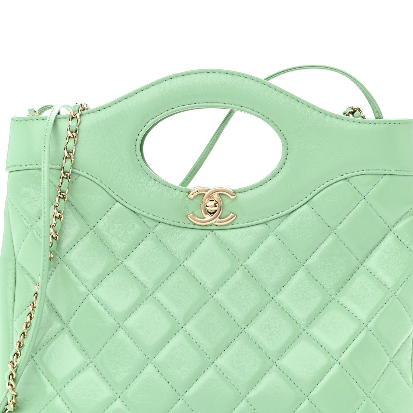 Shiny Lambskin Quilted Small 31 Shopping Bag Light Green