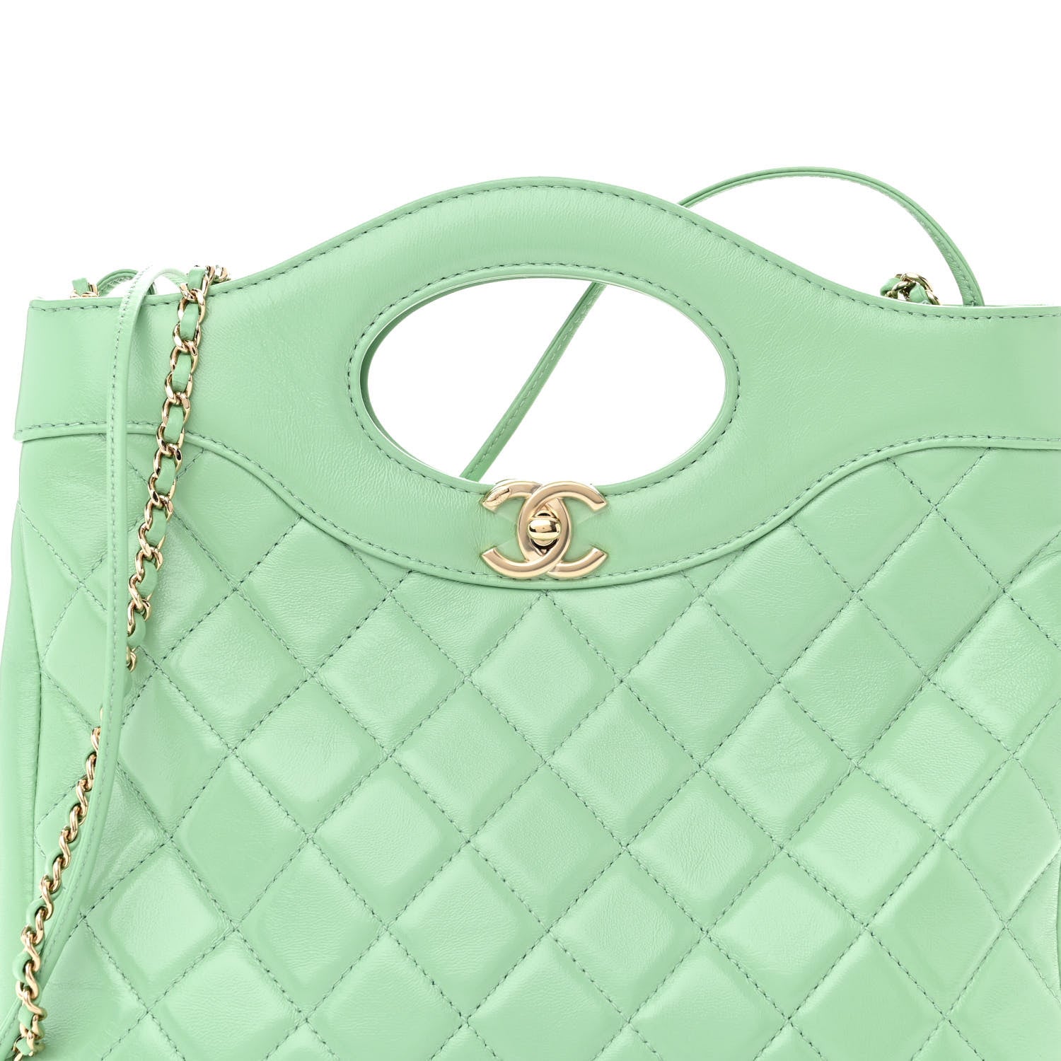 Chanel Shiny Lambskin Quilted Small 31 Shopping Bag Light Green 8 of 10