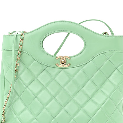 Chanel Shiny Lambskin Quilted Small 31 Shopping Bag Light Green 8 of 10