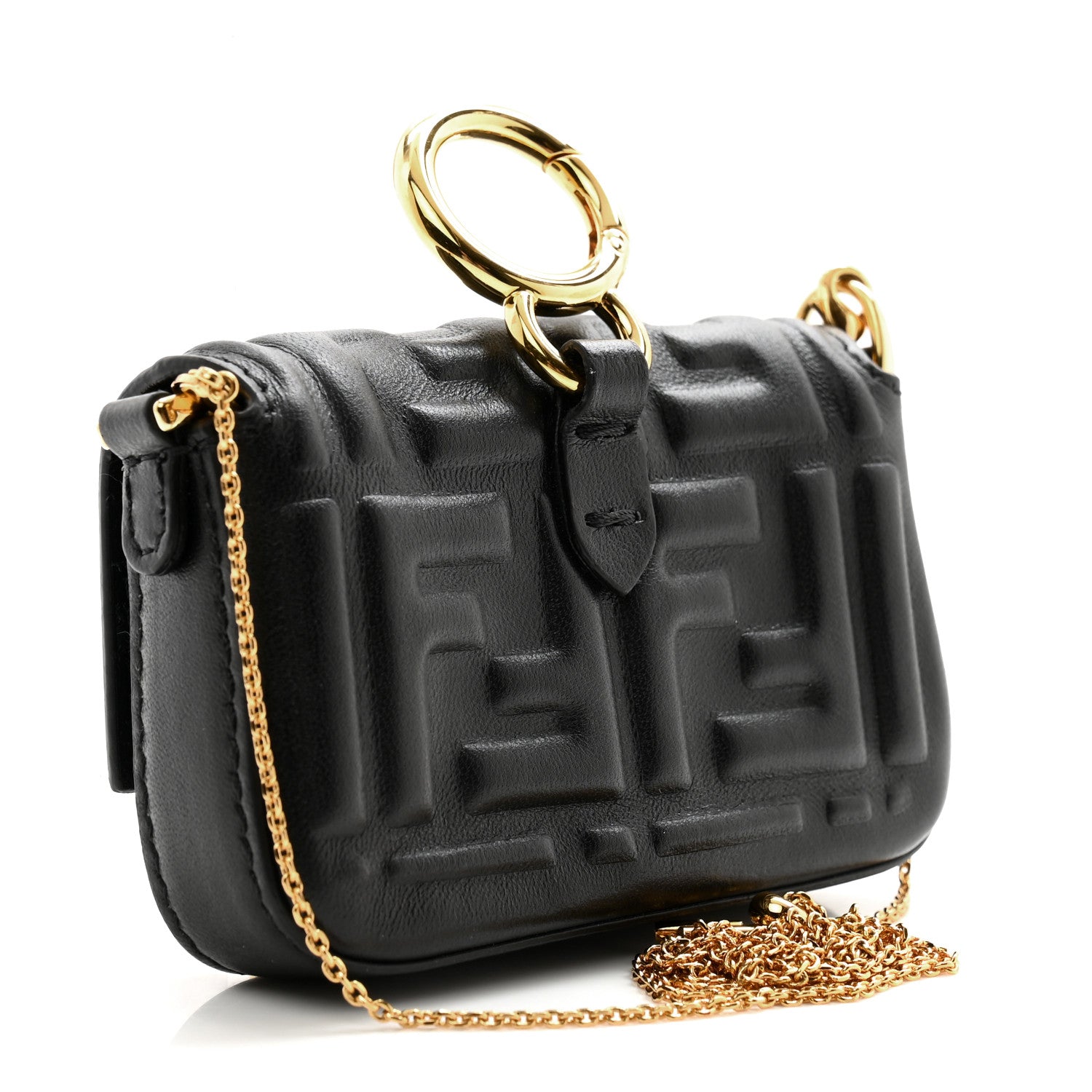Fendi Nappa Matisse FF Embossed Nano Maxi Buckle Baguette Charm Black 3 of 12