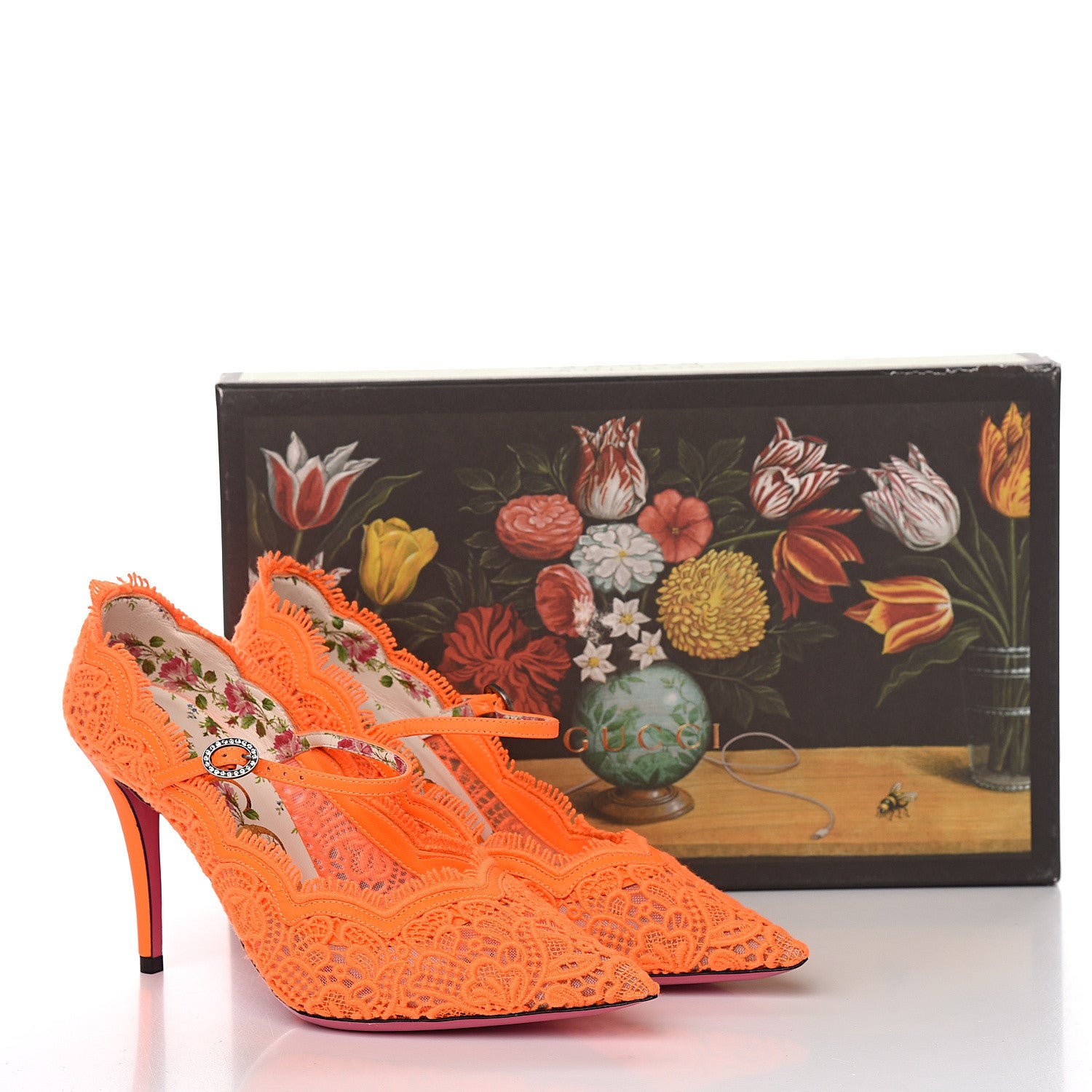 Gucci Lace Pizzo Venice Pumps 36.5 Orange Fluo 9 of 9