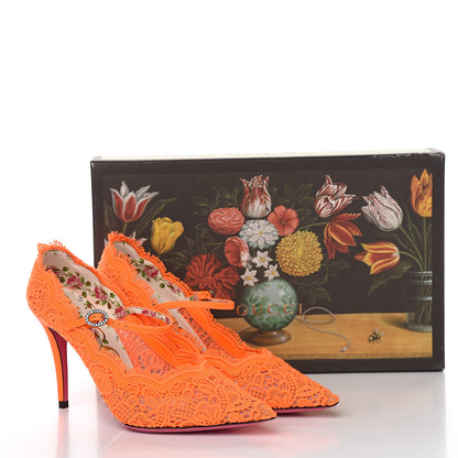 Gucci Lace Pizzo Venice Pumps 36.5 Orange Fluo 9 of 9