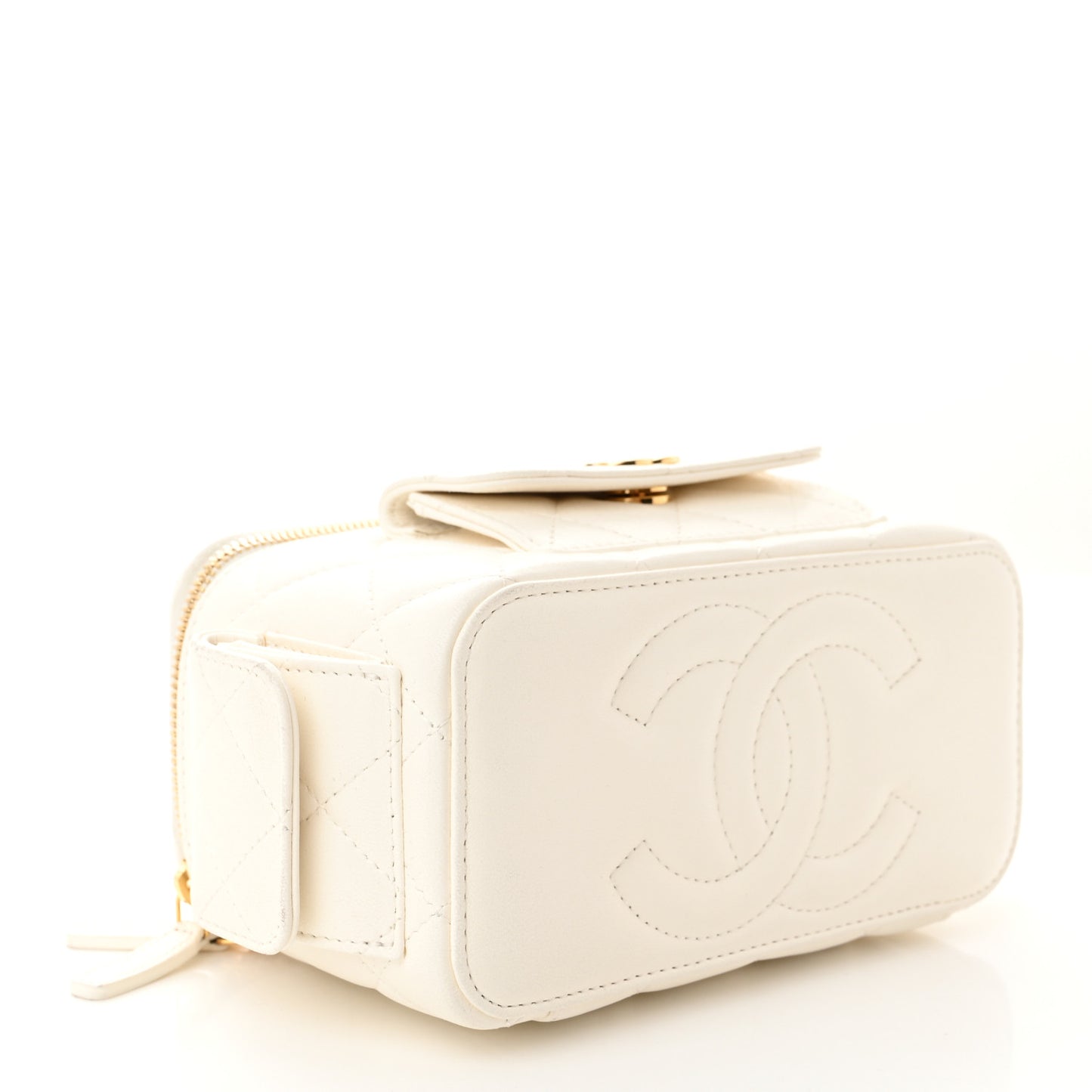 Lambskin Quilted Polly Pocket East West Top Vanity With Chain White