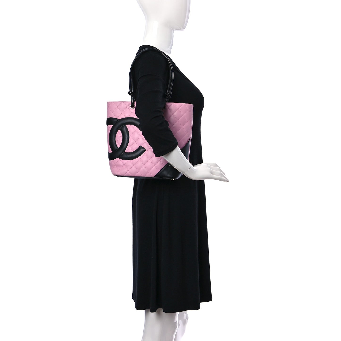 Calfskin Quilted Medium Cambon Tote Pink Black