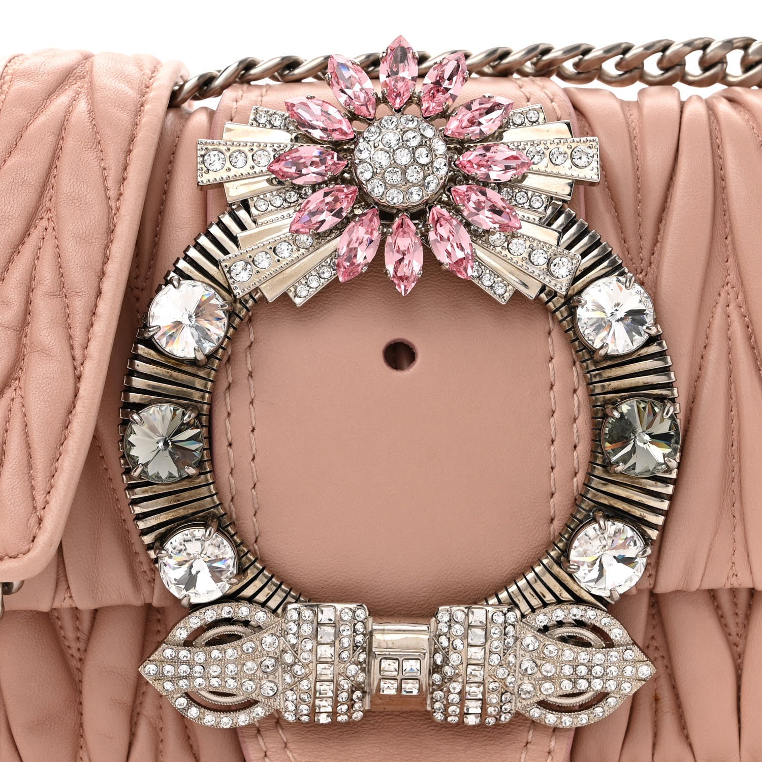 Miu Miu Nappa Matelasse Crystal Embellished Lady Shoulder Bag Orchidea 7 of 10