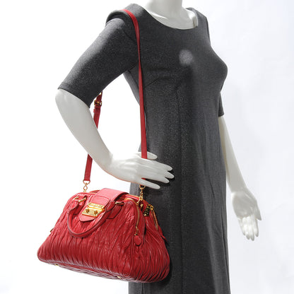 Miu Miu Leather Matelasse Bowler Red 2 of 9