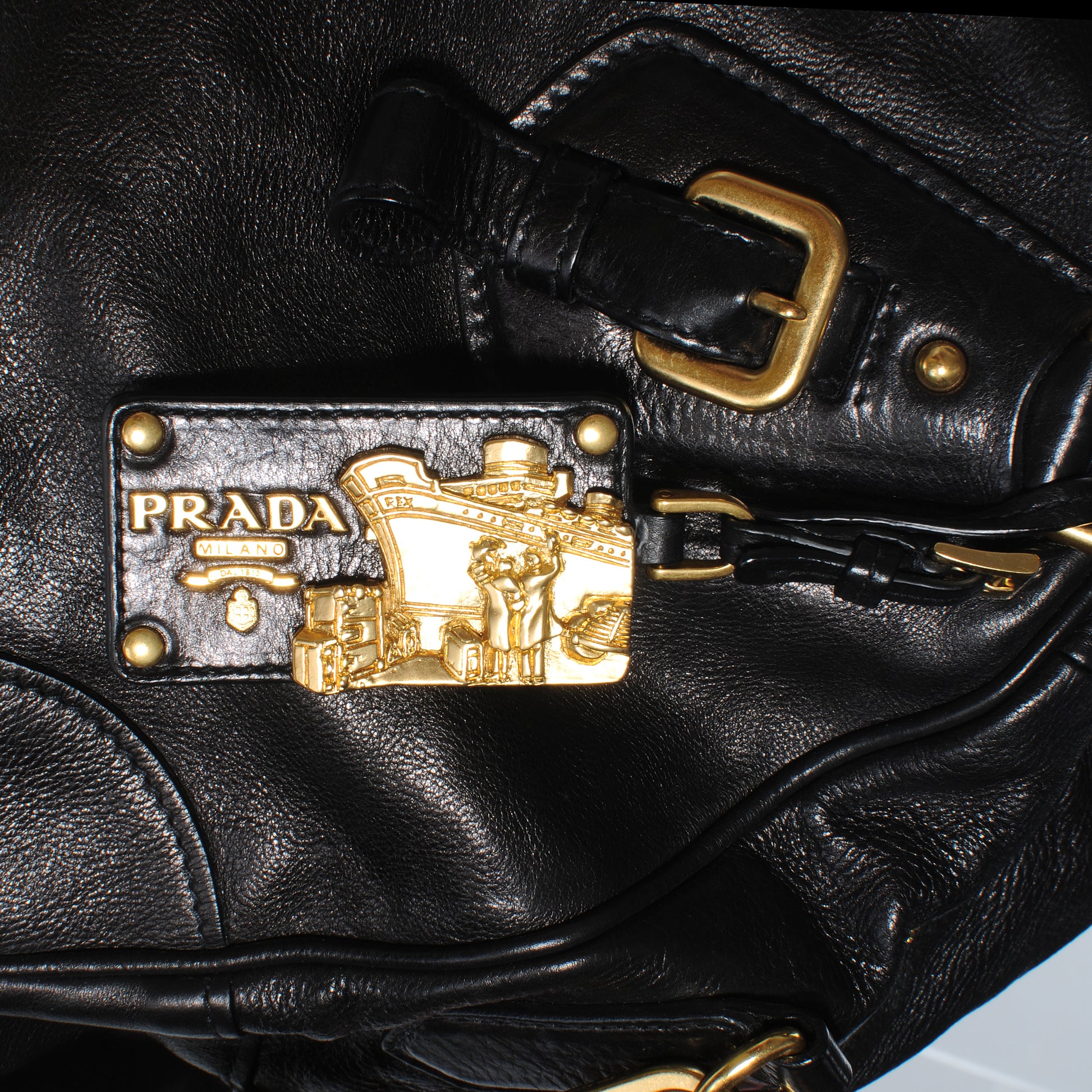 Prada Glace Calf Large Dome Satchel Black 7 of 12