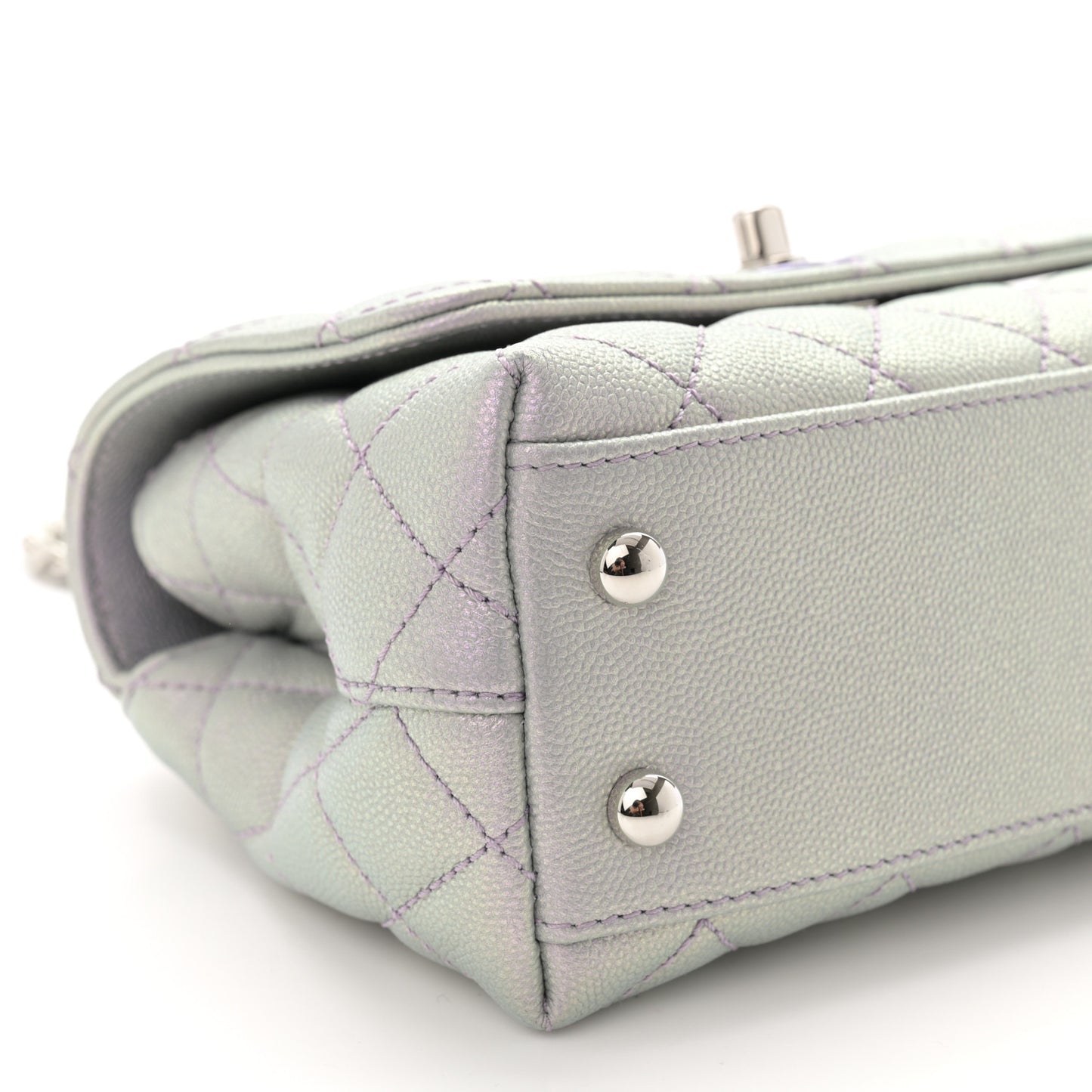 Iridescent Caviar Quilted Extra Mini Coco Handle Flap Purple
