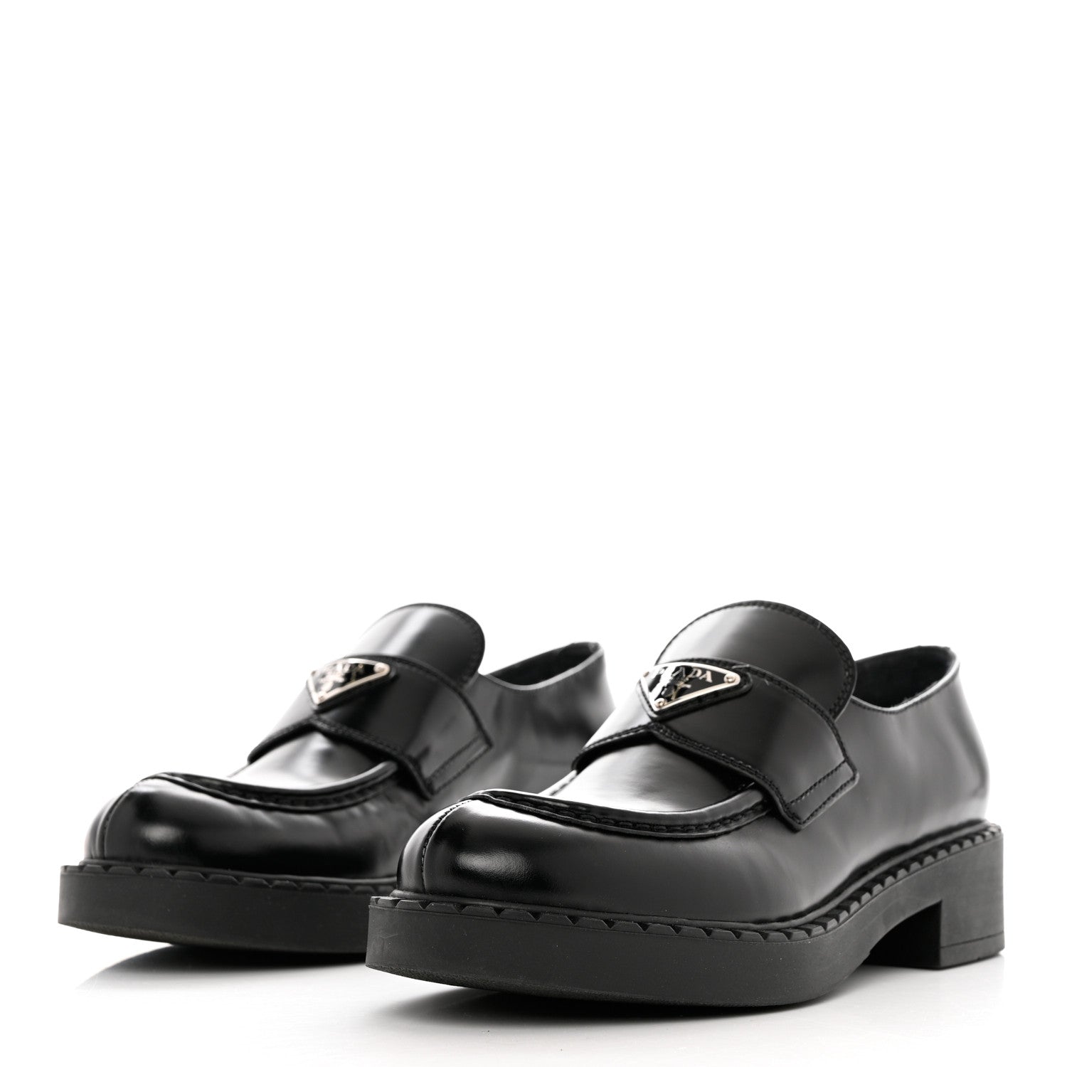 Prada Spazzolato Metal Triangle Logo 50mm Loafers 39 Black 3 of 10