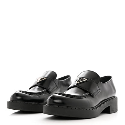 Prada Spazzolato Metal Triangle Logo 50mm Loafers 39 Black 3 of 10