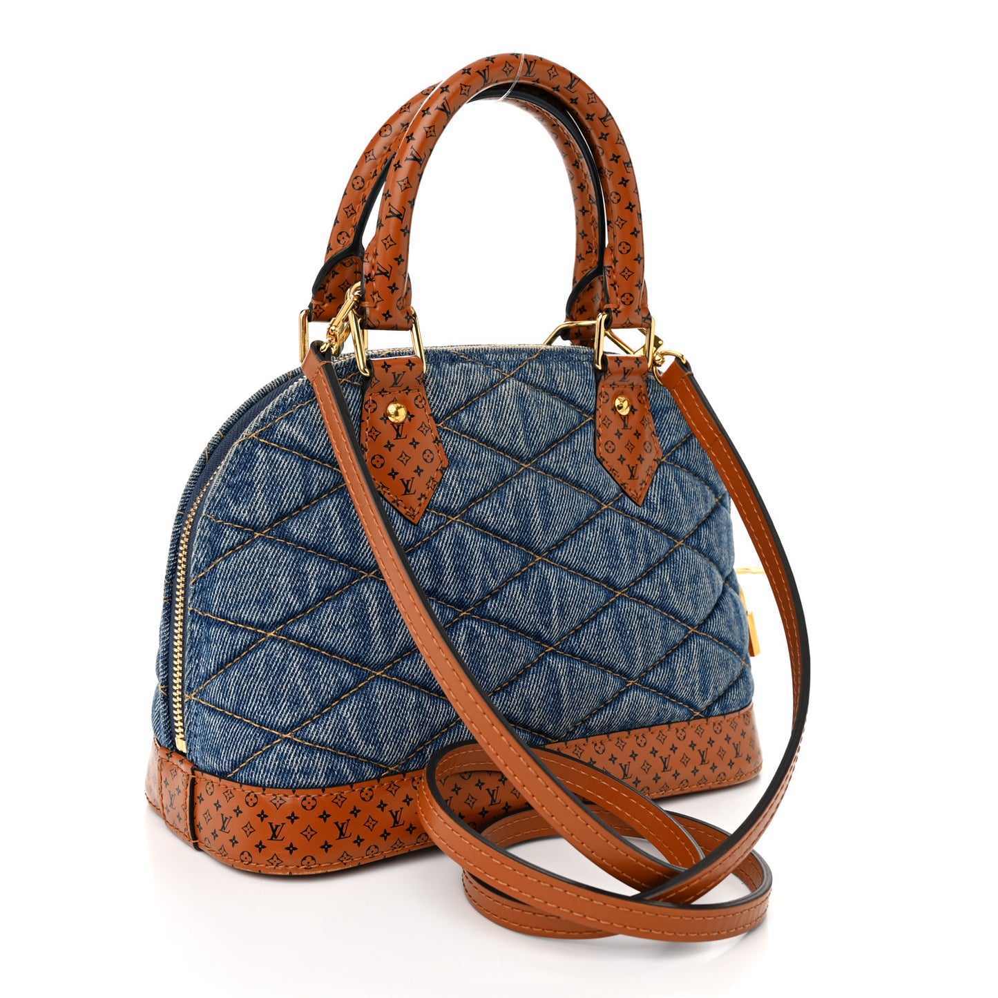 Denim Calfskin Reverse Monogram Malletage Alma BB Blue