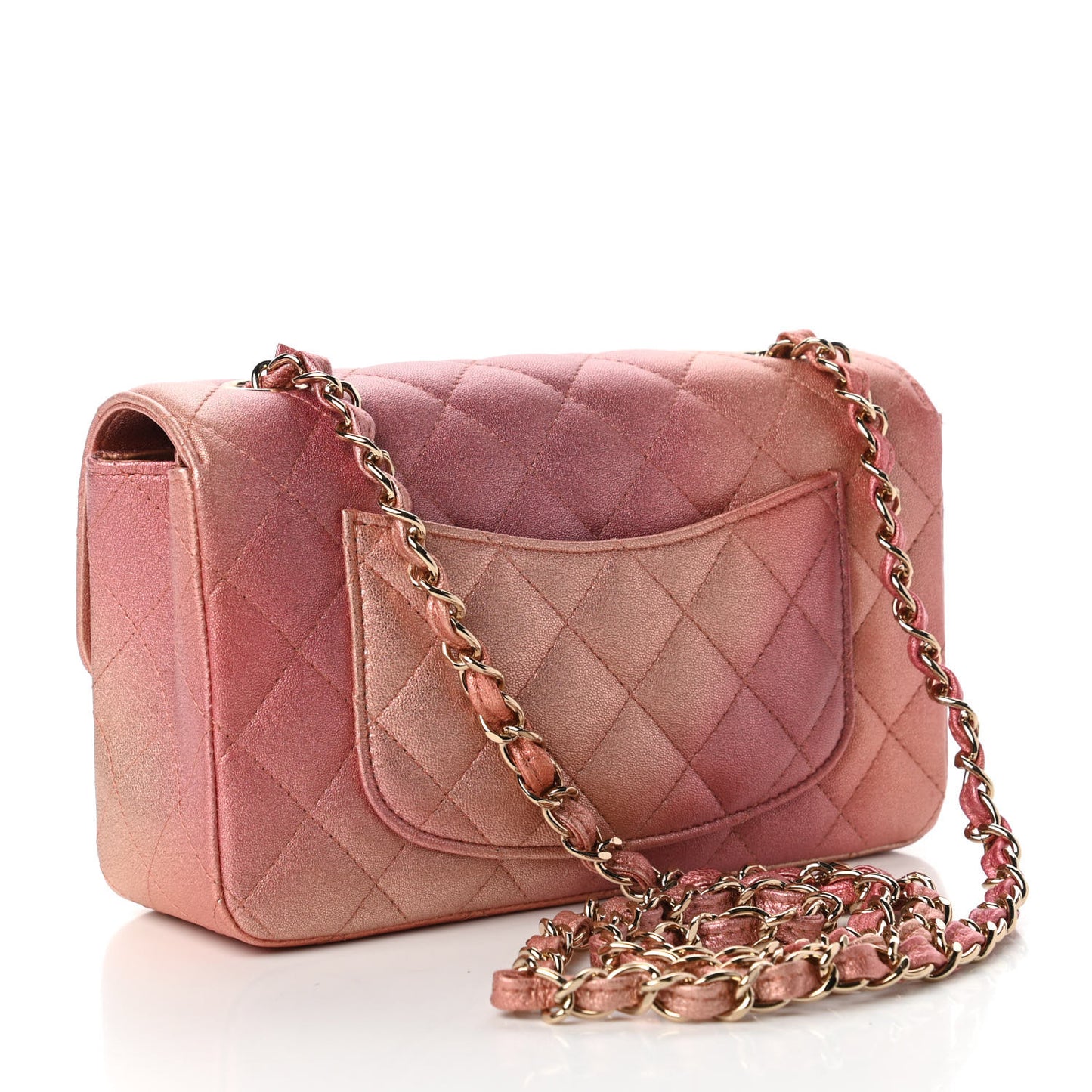 Metallic Lambskin Quilted Ombre Mini Rectangular Flap Pink