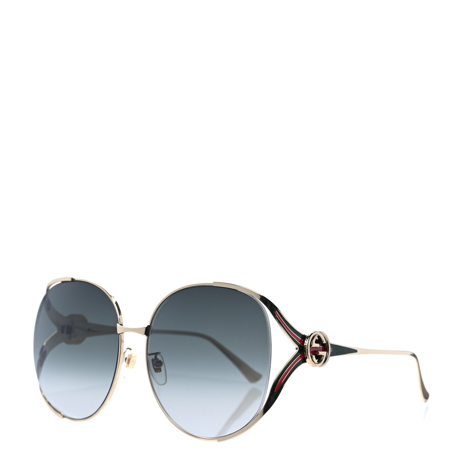 Gucci Metal Oversized Round Frame GG0225S Sunglasses Gold 1 of 8