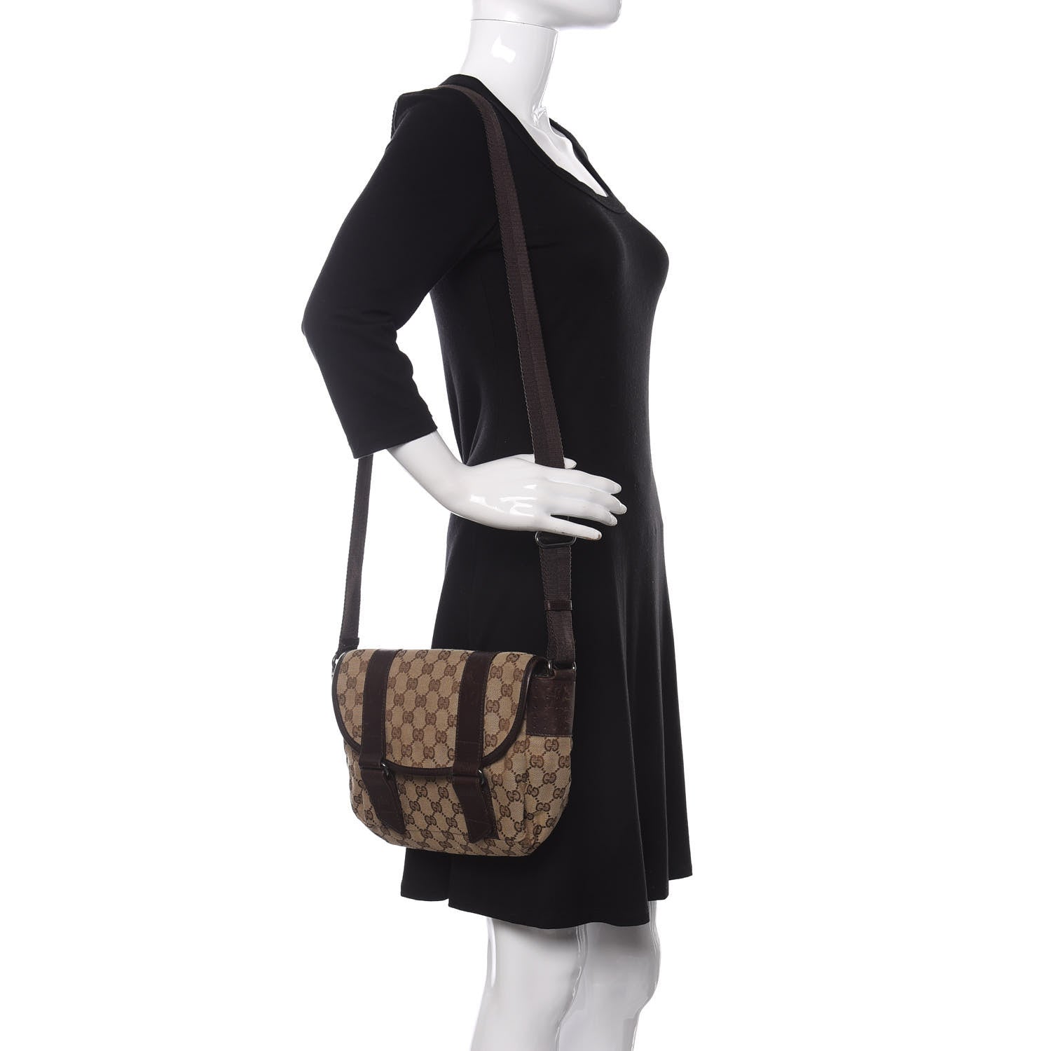 Gucci Monogram Small Double Buckle Flap Messenger Bag Beige Dark Brown 2 of 13