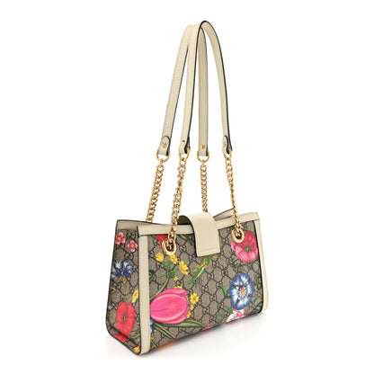 Gucci GG Supreme Monogram Flora Textured Calfskin Small Padlock Tote Beige Ebony Multicolor Mystic White 3 of 17