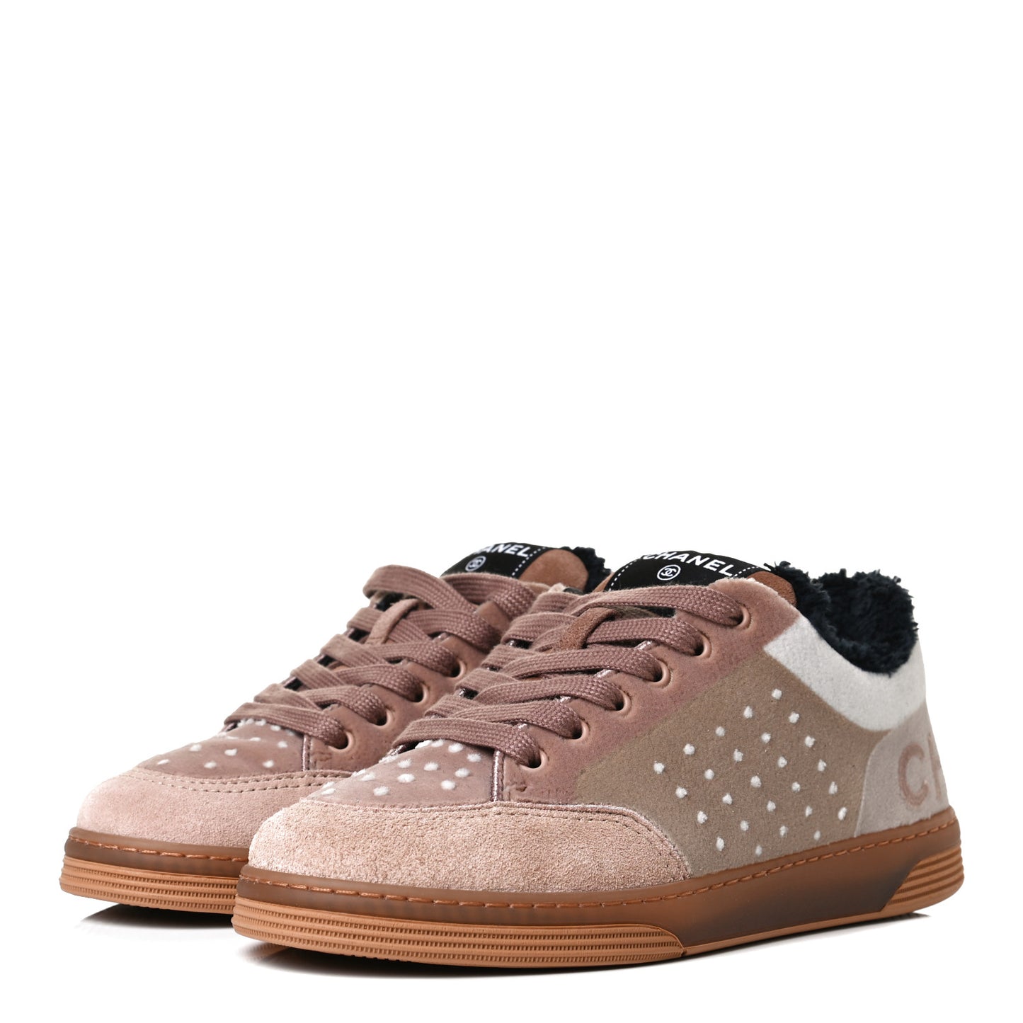 Fabric Suede Calfskin Logo Sneakers 36 Light Beige