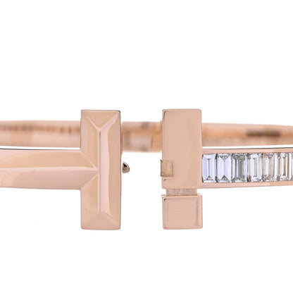 Tiffany 18K Rose Gold Diamond T T1 Wide Baguette Hinged Bracelet 4 of 5