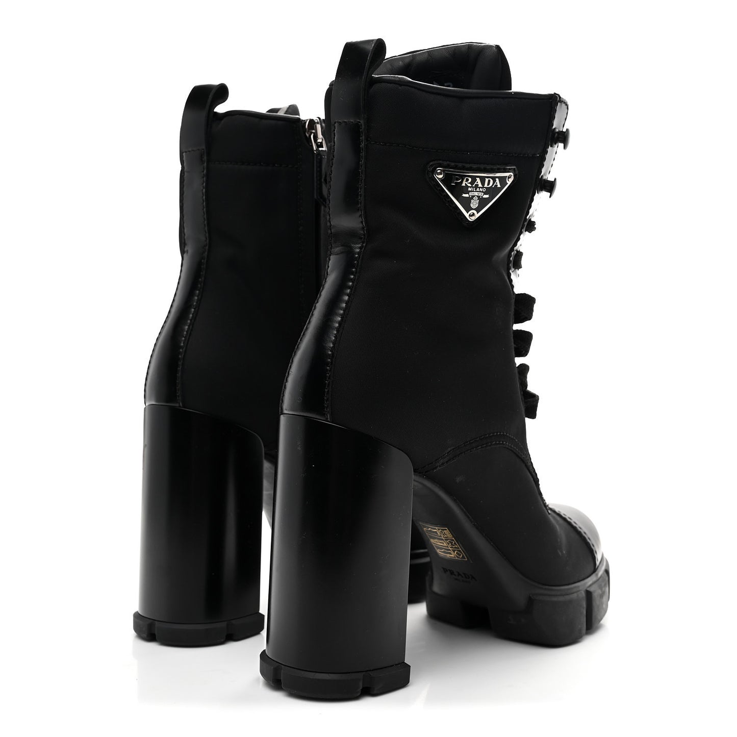 Vitello Montana Re-Nylon Metal Triangle Logo 110mm Ankle Boots 36.5 Black
