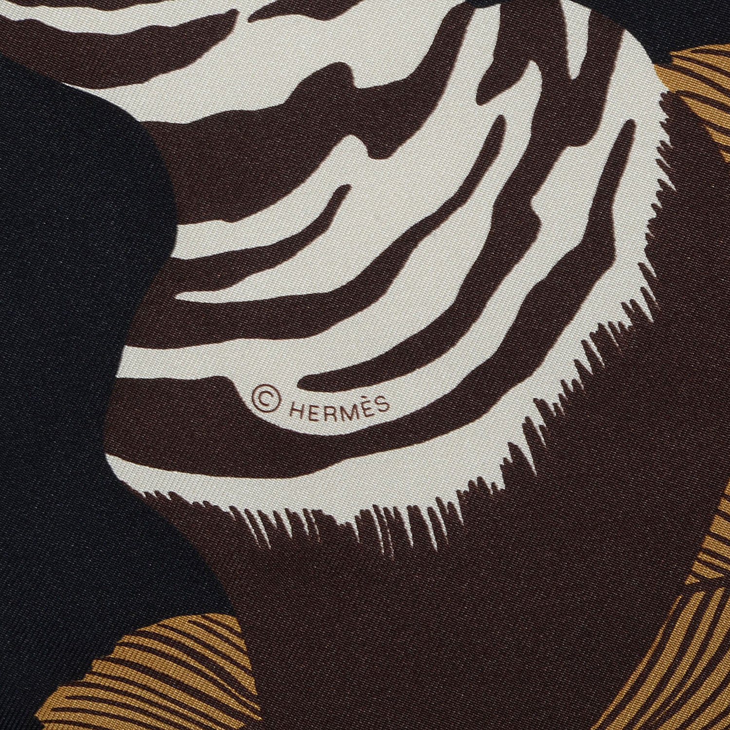 Hermes Silk Twill Zebra Pegasus Scarf 90 Noir Bronze Marron 5 of 6