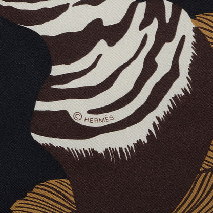 Hermes Silk Twill Zebra Pegasus Scarf 90 Noir Bronze Marron 5 of 6