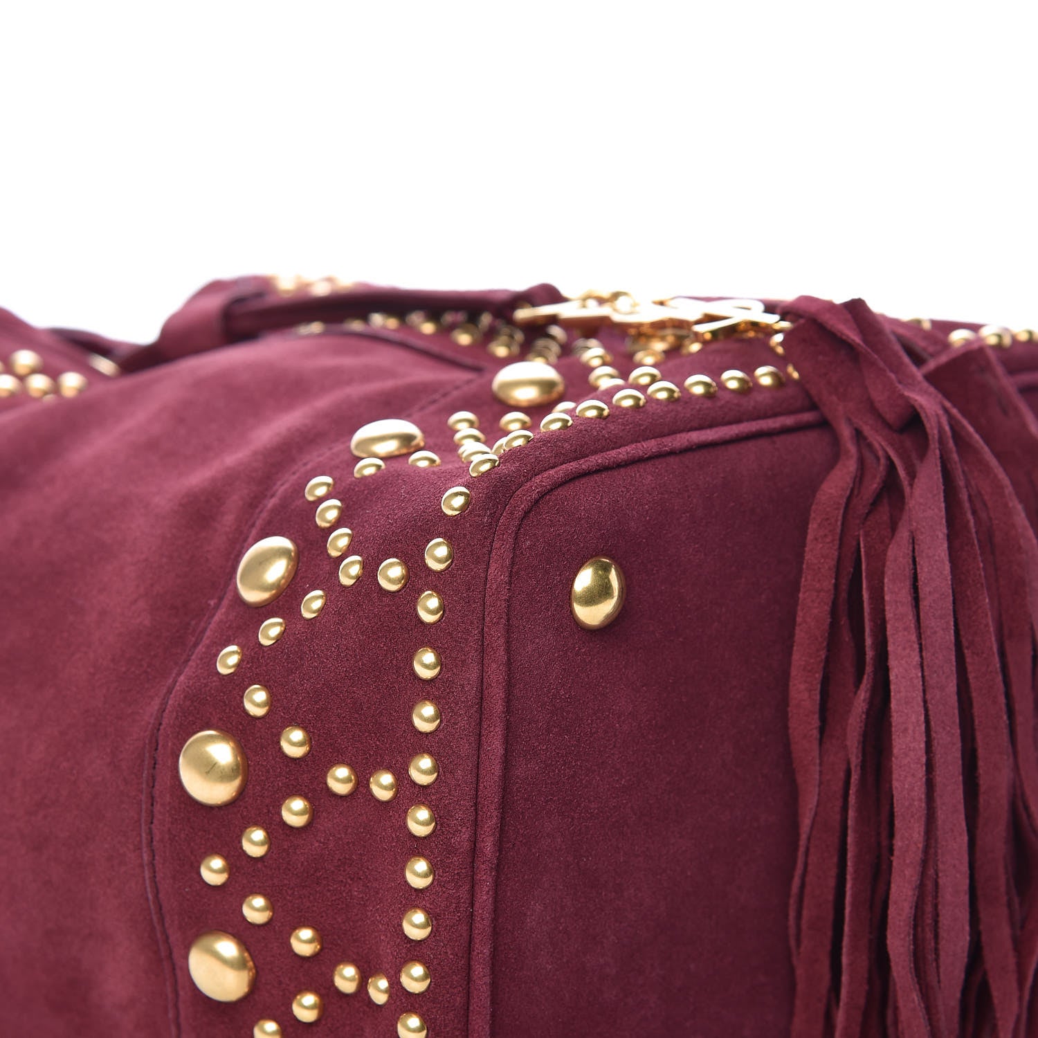 Saint Laurent Suede Small Y Studs Bucket Bag Burgundy 7 of 9