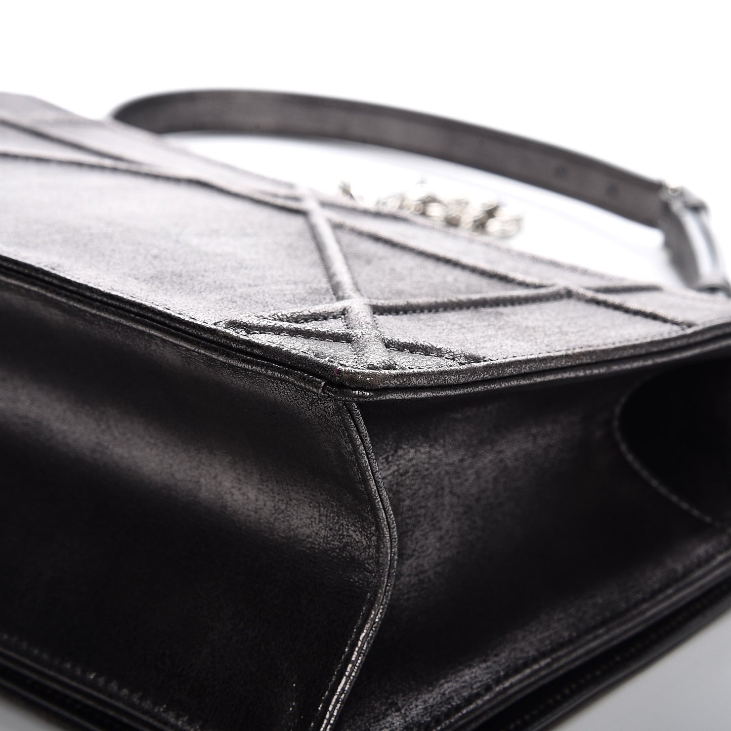 Metallic Brushed Calfskin Medium Diorama Flap Bag Titanium