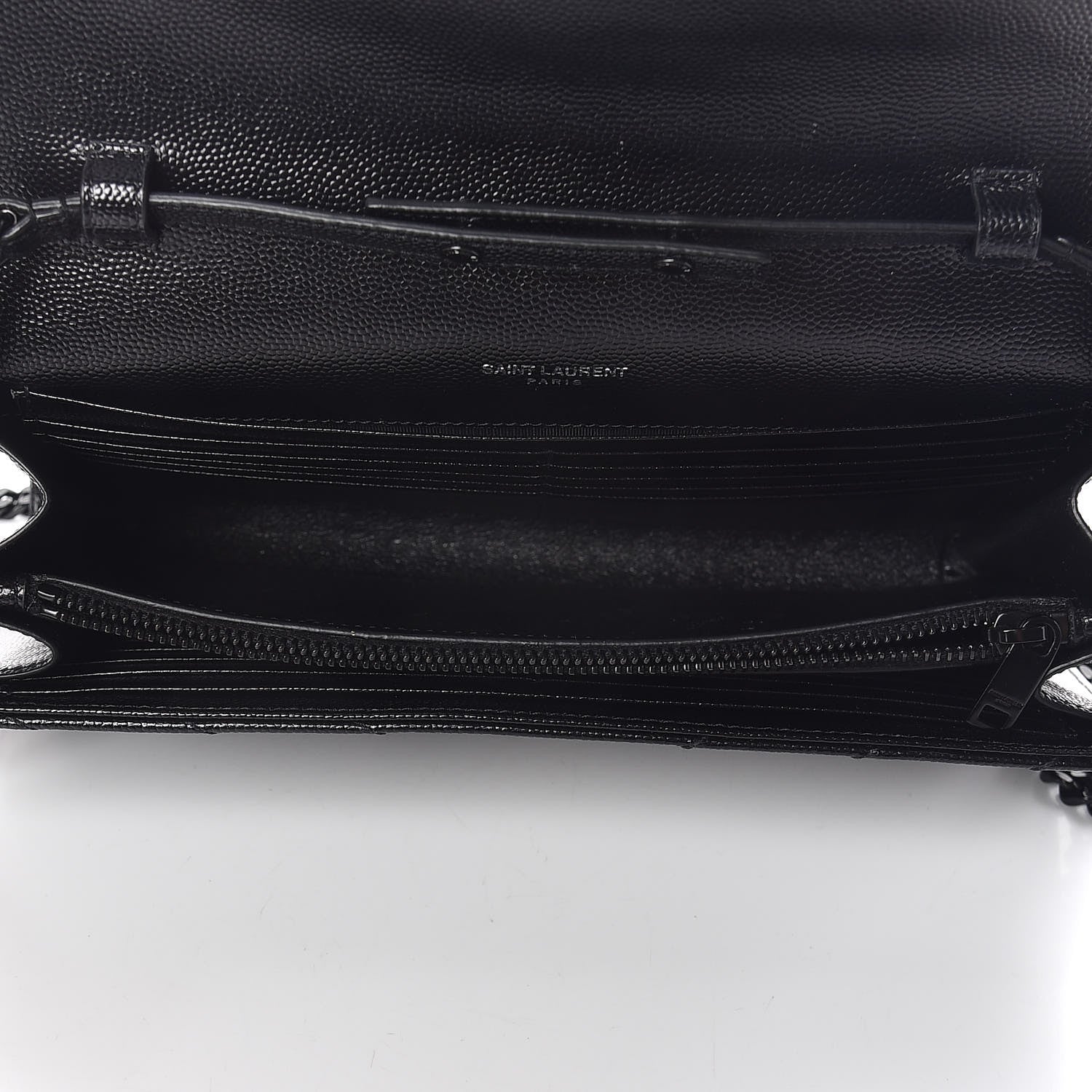 Saint Laurent Grain De Poudre Matelasse Chevron Monogram Chain Wallet Black 7 of 9