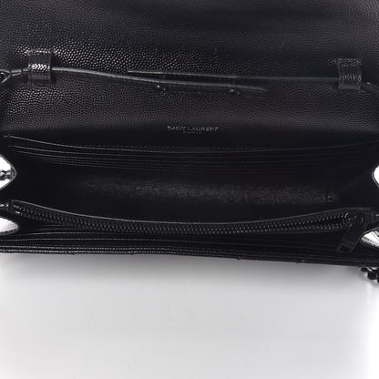 Saint Laurent Grain De Poudre Matelasse Chevron Monogram Chain Wallet Black 7 of 9