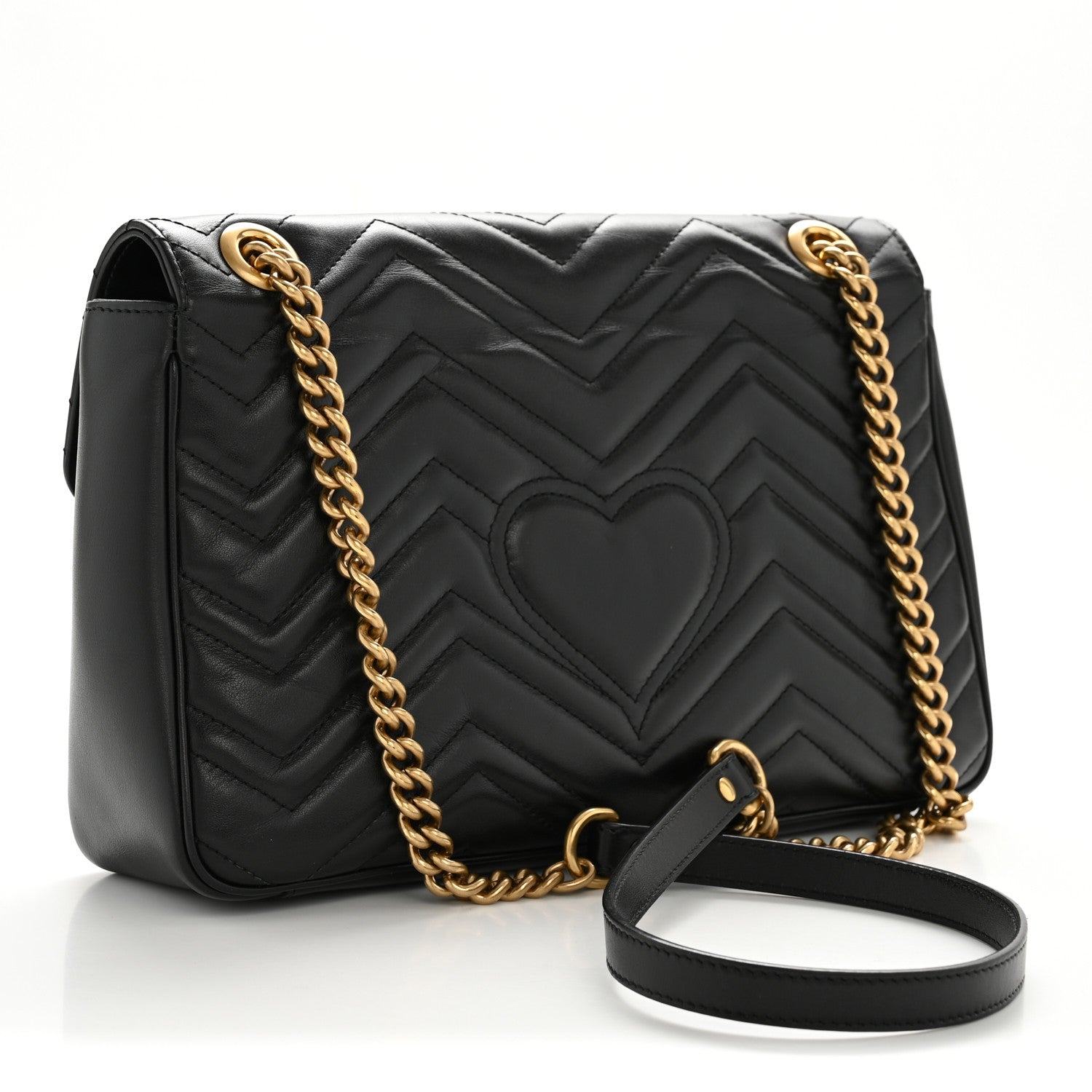 Gucci Calfskin Matelasse Medium GG Marmont Shoulder Bag Black 3 of 11