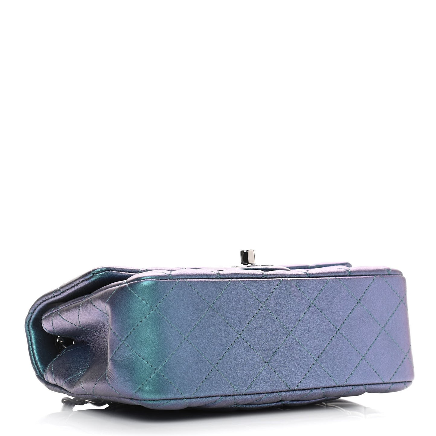 Iridescent Lambskin Quilted Mini Rectangular Flap Turquoise