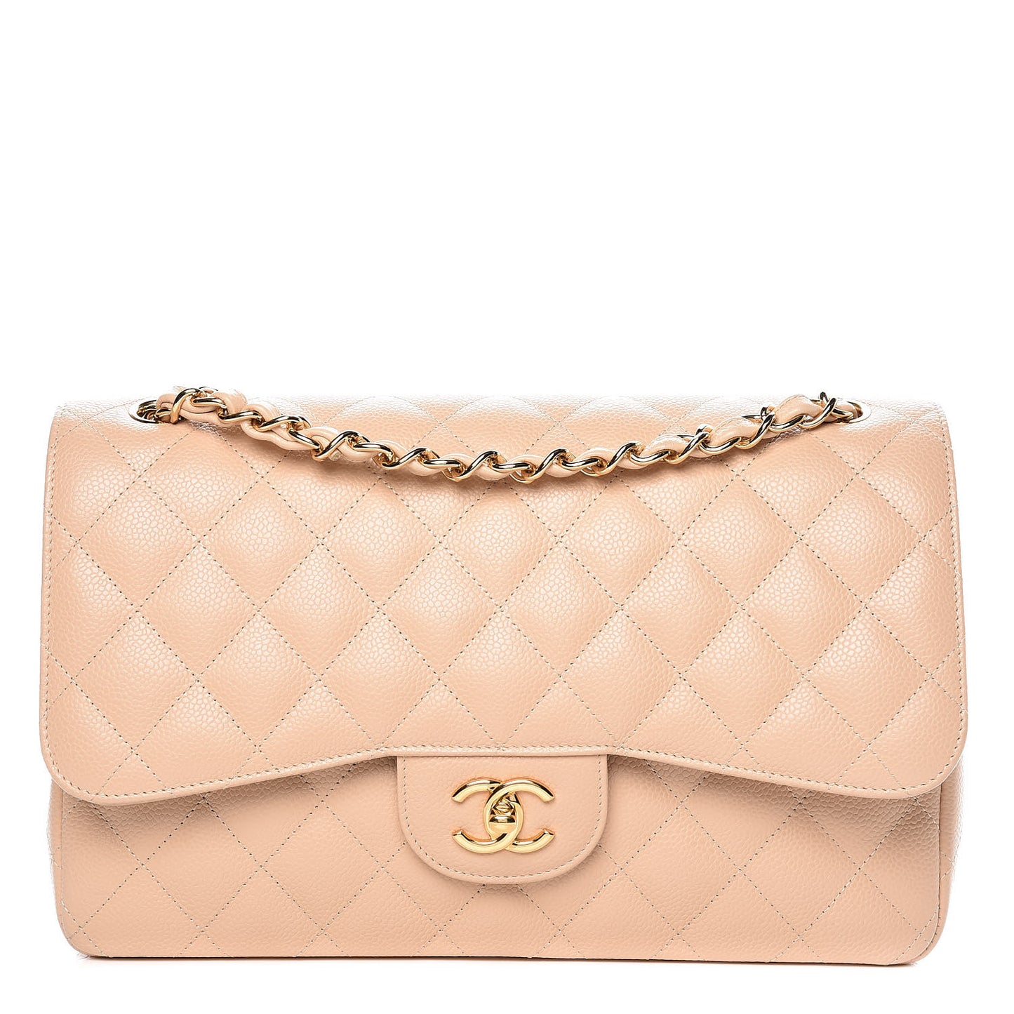Caviar Quilted Jumbo Double Flap Beige Clair