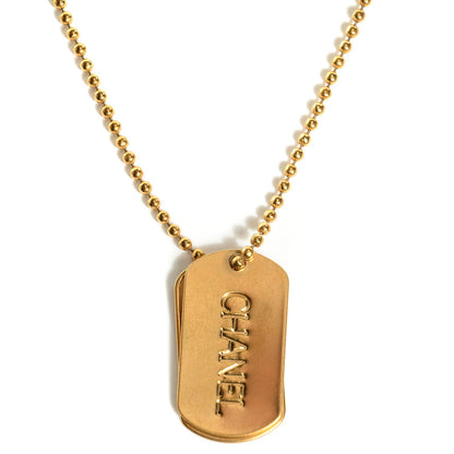 Chanel Dog Tag Charm Necklace Gold 1 of 5
