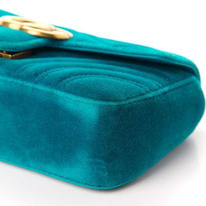 Gucci Velvet Matelasse Mini GG Marmont Shoulder Bag Pavone Cyan 7 of 12